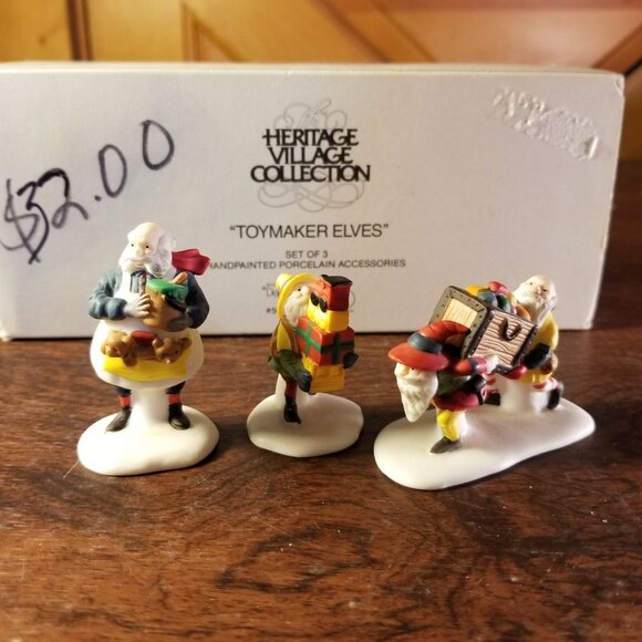 Department 56 Heritage Village Toymaker Elves Set 3 Porcelain Village Accessory - Picture 1 of 5